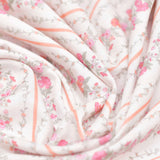 White and Pink Floral Screen Printed Cotton Fabric