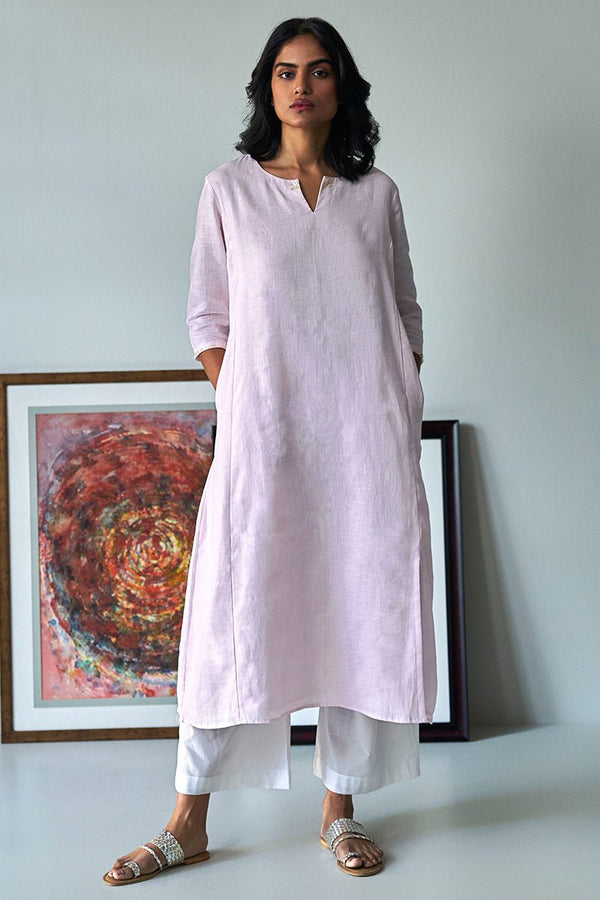 Heavenly Pink Linen Top With White Cotton Bottom