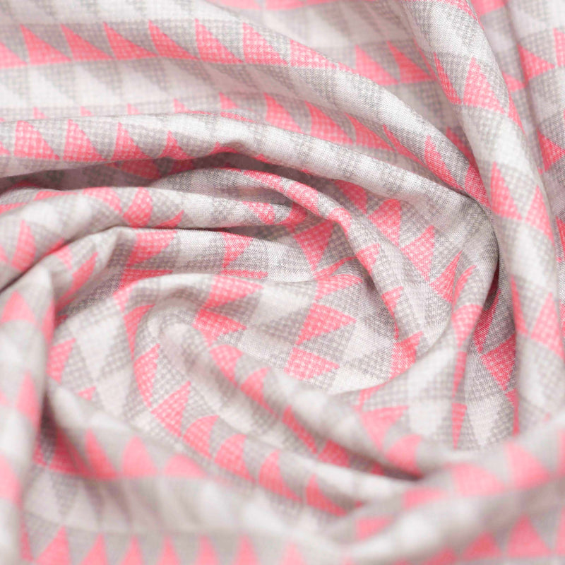 Pink and Grey Small Triangle Screen Printed Cotton Fabric