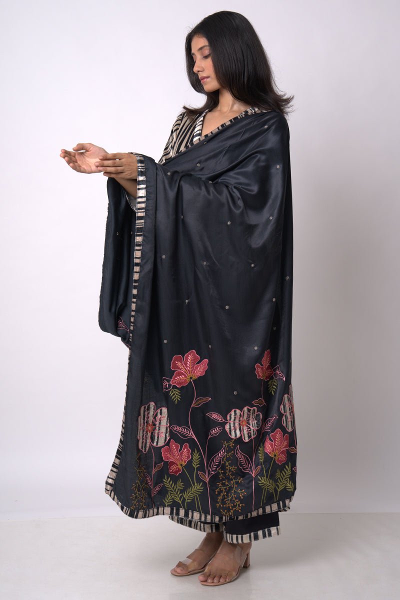 Black and Cream Silk Velvet Salwar Suit