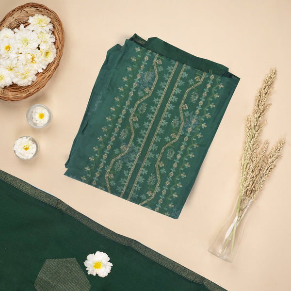 Green Bemberg Silk Embroidered Top With Viscose Jacquard Dupatta