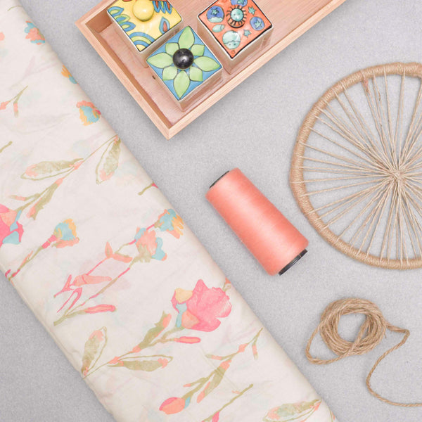 Water Color Effect Floral Printed Cotton Fabric