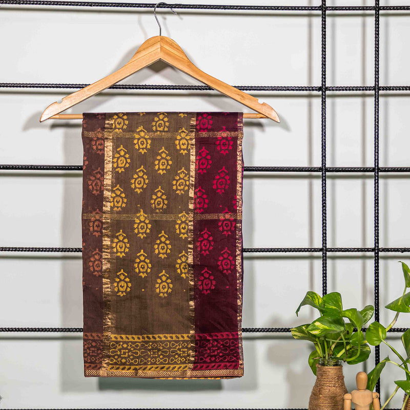 Brown Handblock Printed Kota Chanderi Dupatta