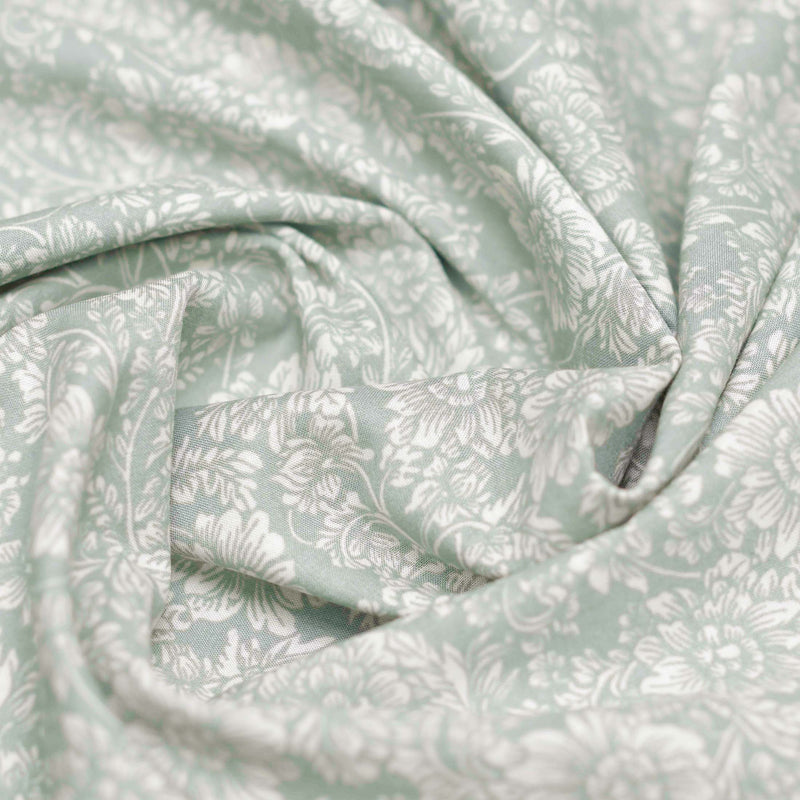 Pista Green Floral Screen Printed Cotton Fabric