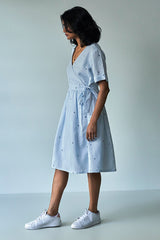 Chalk Blue Wrap-around Linen Dress