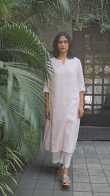 Heavenly Pink Linen Top With White Cotton Bottom