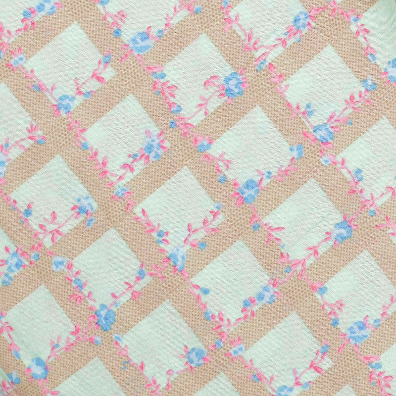 Pista Green Checkered Screen Printed Cotton Fabric