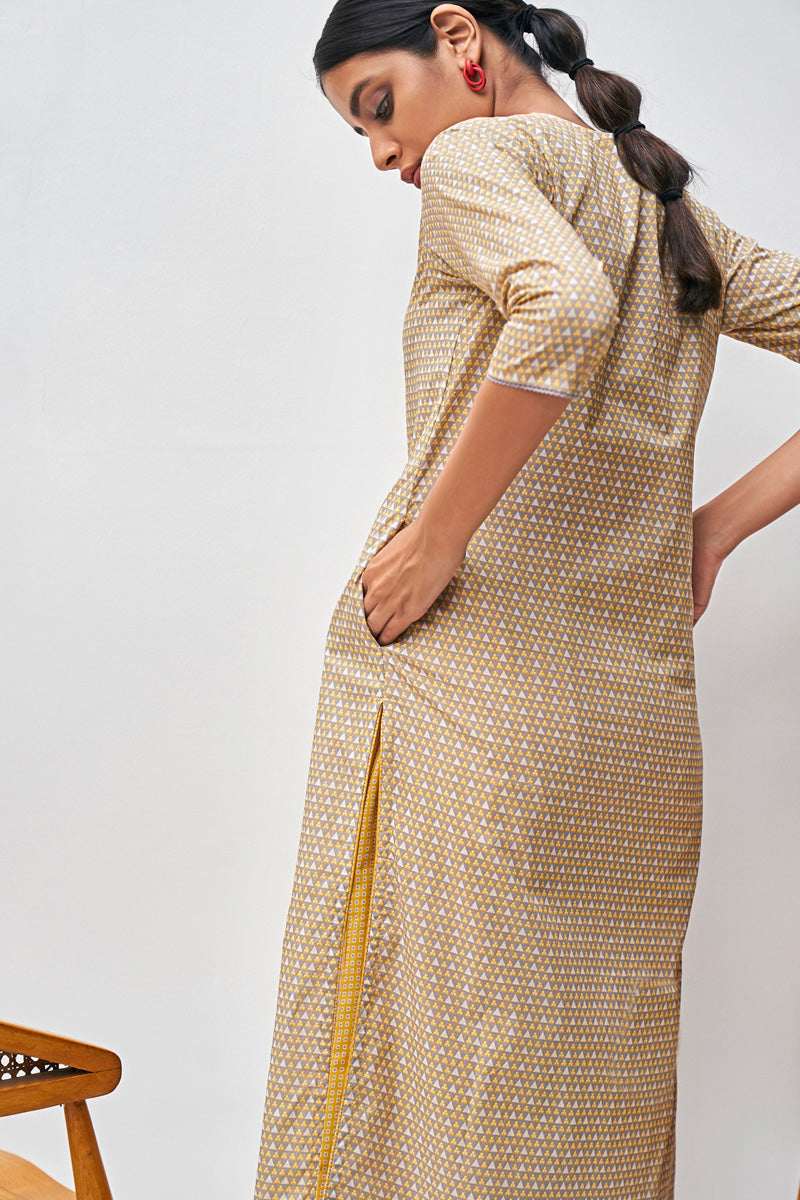 Grey and Yellow Cotton Printed Co-ord Set