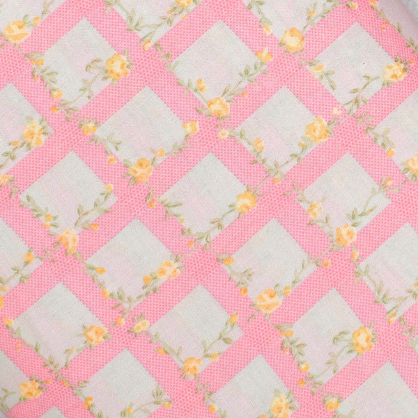 Pink Checkered Screen Printed Cotton Fabric