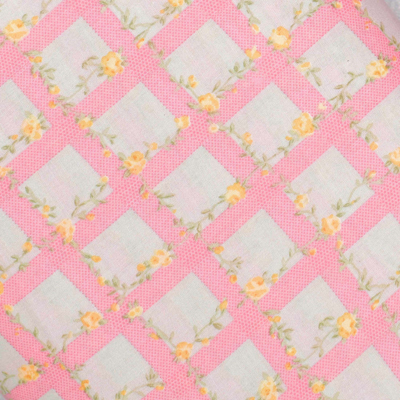 Pink Checkered Screen Printed Cotton Fabric