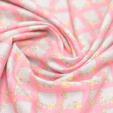 Pink Checkered Screen Printed Cotton Fabric