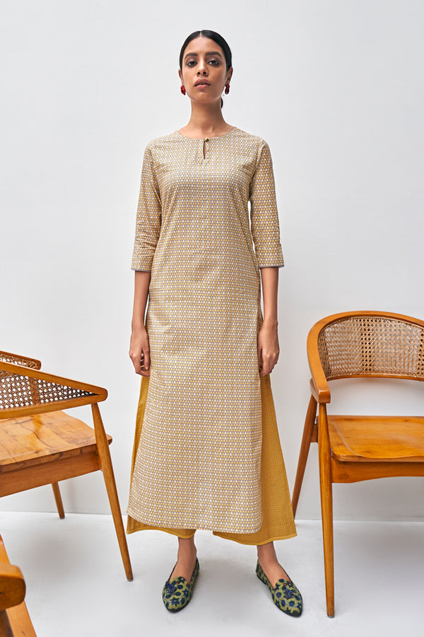 Grey and Yellow Cotton Printed Co-ord Set