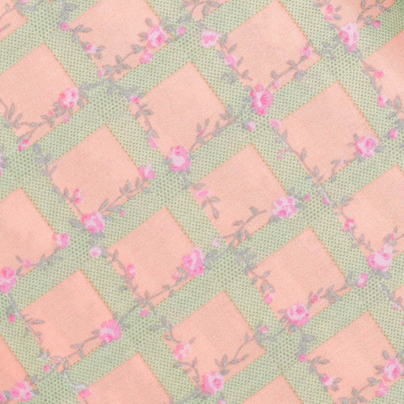 Peach Checkered Screen Printed Cotton Fabric