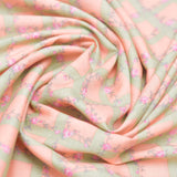 Peach Checkered Screen Printed Cotton Fabric