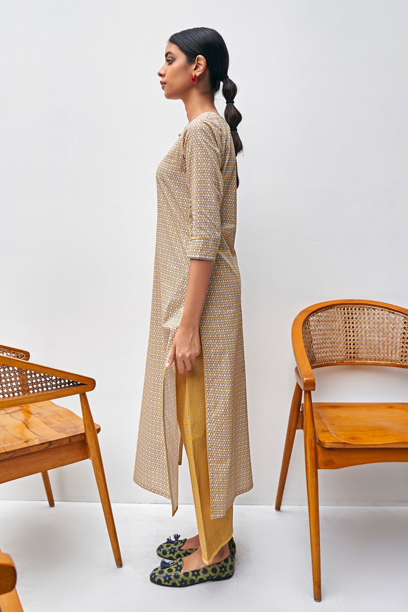 Grey and Yellow Cotton Printed Co-ord Set