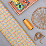 Yellow Checkered Screen Printed Cotton Fabric