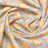 Yellow Checkered Screen Printed Cotton Fabric