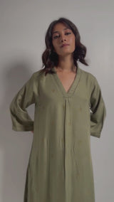 Olive drab Embroidered Pashmina kurta set