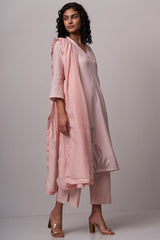 Pink Embroidered Cotton Kurta With Viscose Chanderi Embroidered Dupatta
