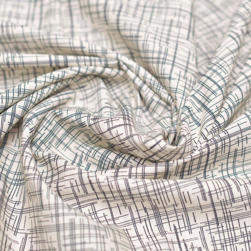 Black and White Checkered Screen Printed Cotton Fabric