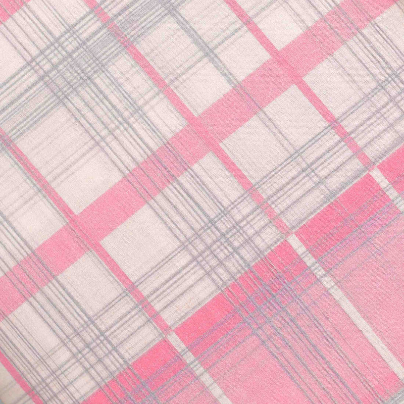 Pink Checkered Screen Printed Cotton Fabric