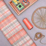Orange CheckeredScreen Printed Cotton Fabric