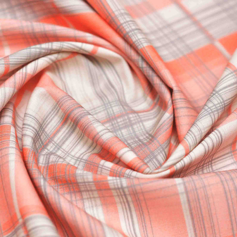 Orange CheckeredScreen Printed Cotton Fabric
