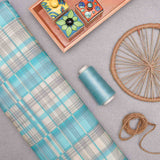 Blue Checkered Screen Printed Cotton Fabric