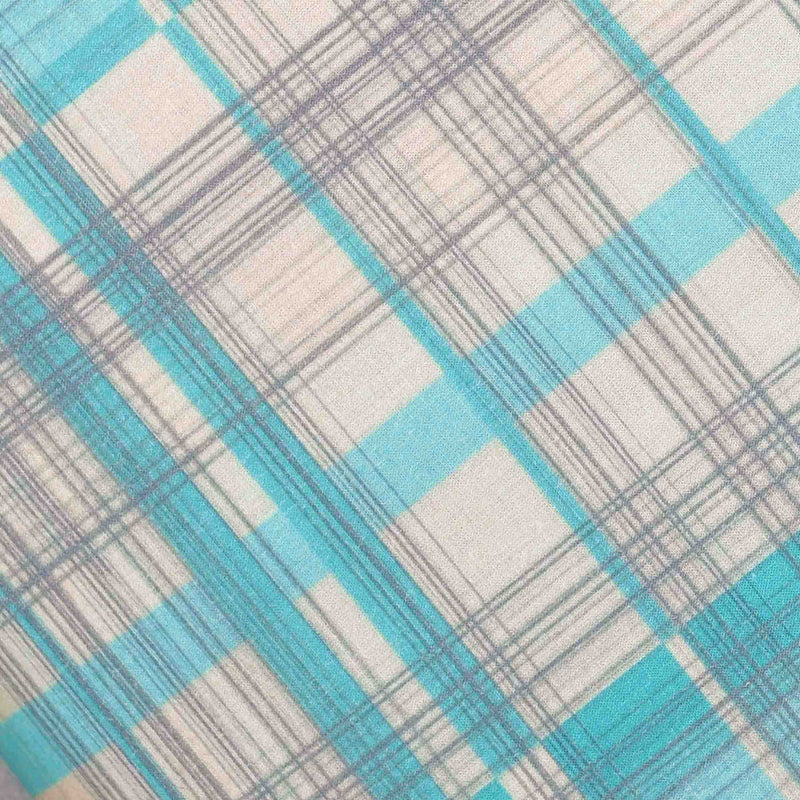 Blue Checkered Screen Printed Cotton Fabric