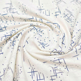 Cream and Blue Hand Printed Geometrical Screen Printed Cotton Fabric