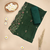Green Bemberg Habutai Silk Embroidered Top With Viscose Silk Jacquard Dupatta