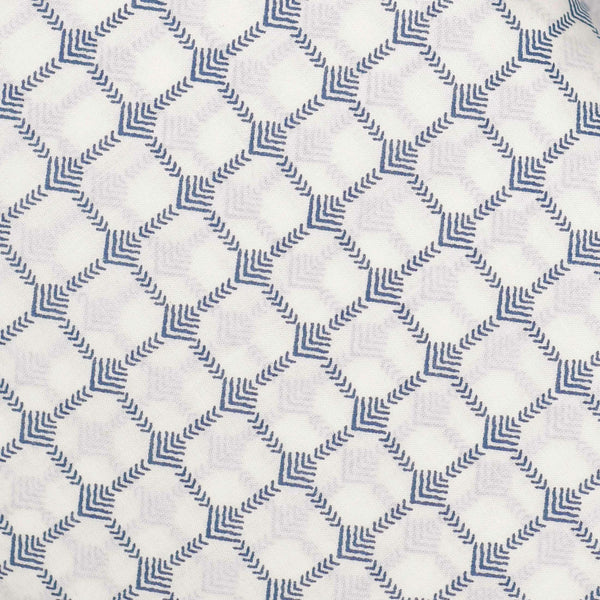 Cream and Blue Checkered Screen Printed Cotton Fabric