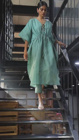 Beryl Green Kota Kaftan Top With Cotton Satin Bottom