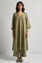 Olive drab Embroidered Pashmina kurta set