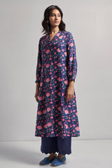 Medieval Blue and coral chintz Printed Pashmina Kurta Set