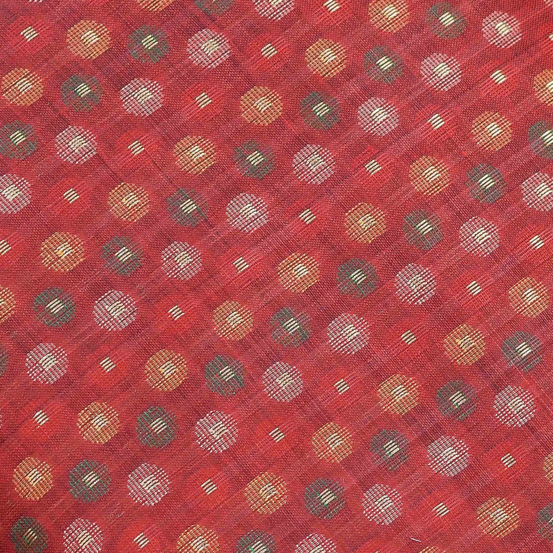 Red Circular Geometric Pattern Banarasi Fabric