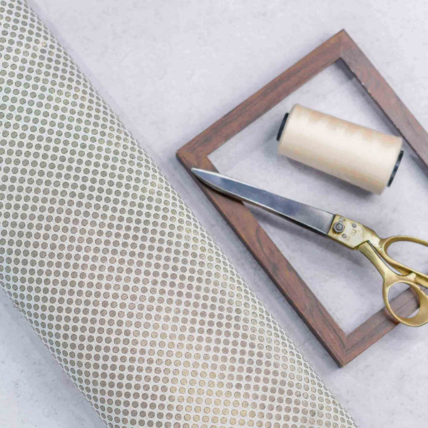 Grey Polka Dots Woven Zari Banarasi Fabric