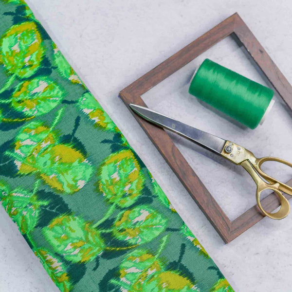 Green Leaf Pattern Rayon Fabric