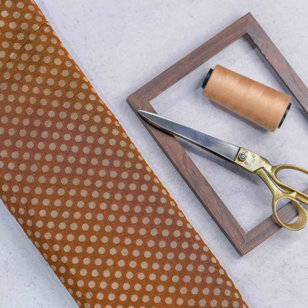Brown Woven Geometric Pattern Banarasi Fabric