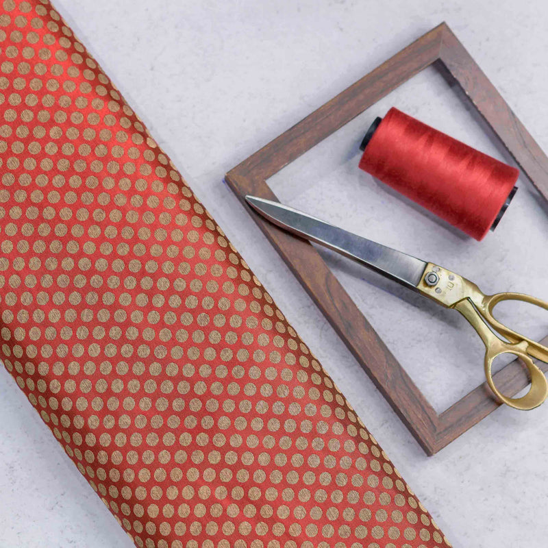 Red Woven Geometric Pattern Banarasi Fabric