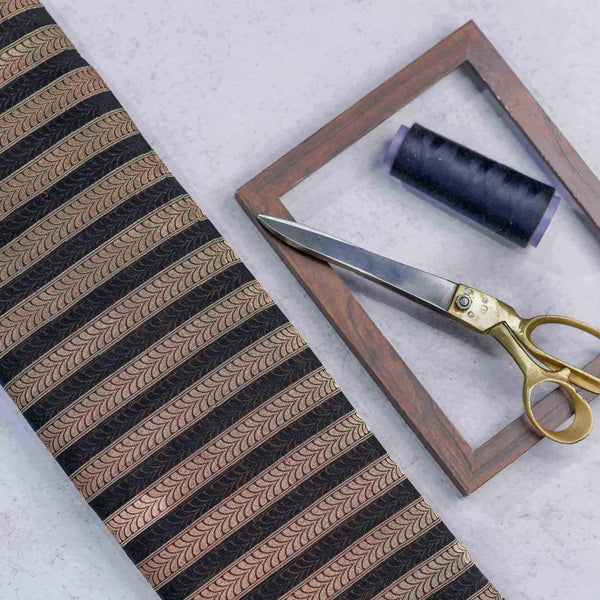 Black Leaf Pattern Woven Zari Banarasi Fabric