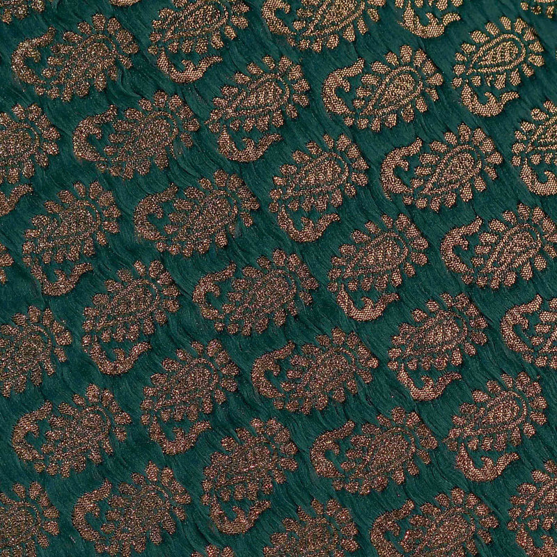 Green Woven Paisely Pattern Banarasi Fabric