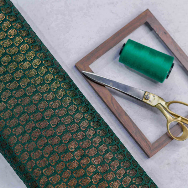 Green Woven Paisely Pattern Banarasi Fabric