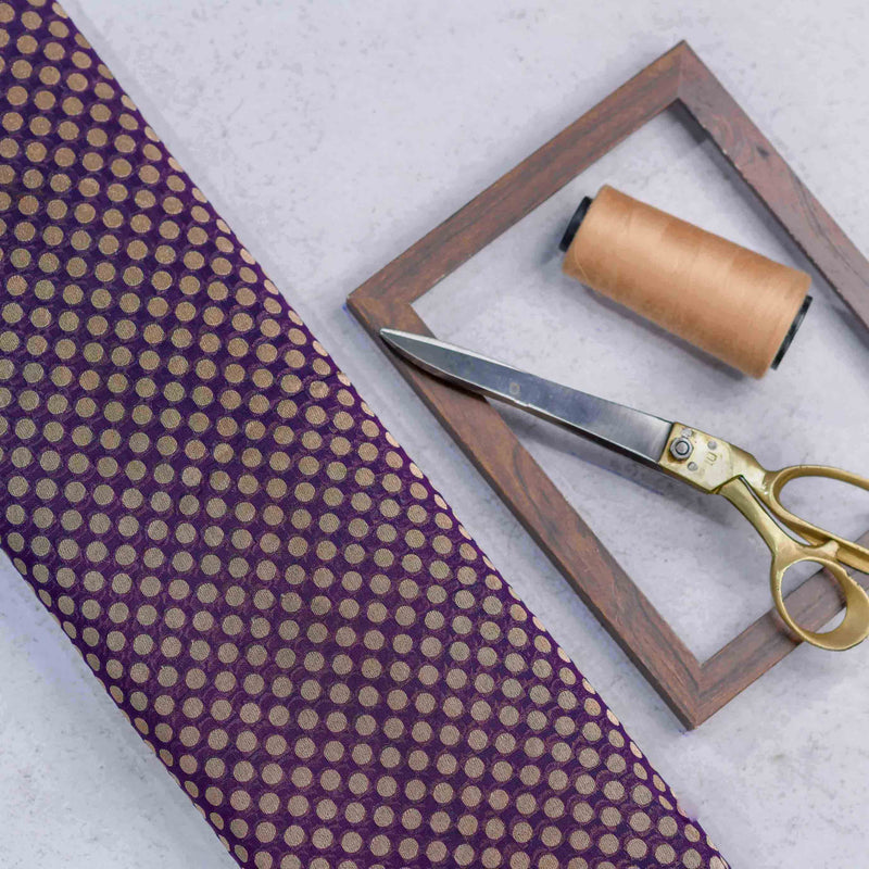 Purple Woven Geometric Pattern Banarasi Fabric