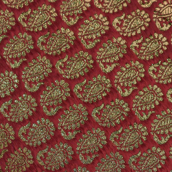 Maroon Woven Paisely Pattern Banarasi Fabric