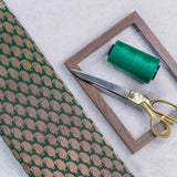 Green Paisely Pattern Woven Zari Banarasi Fabric