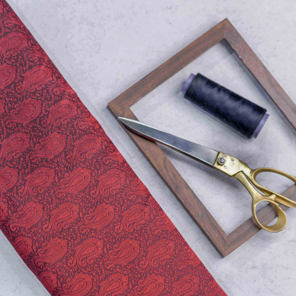 Red Paisely Pattern Banarasi Fabric