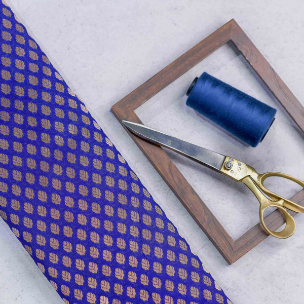 Blue Leaf Pattern Banarasi Fabric