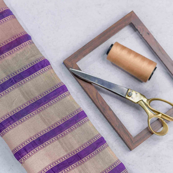 Purple Geometric Pattern Woven Zari Banarasi Fabric
