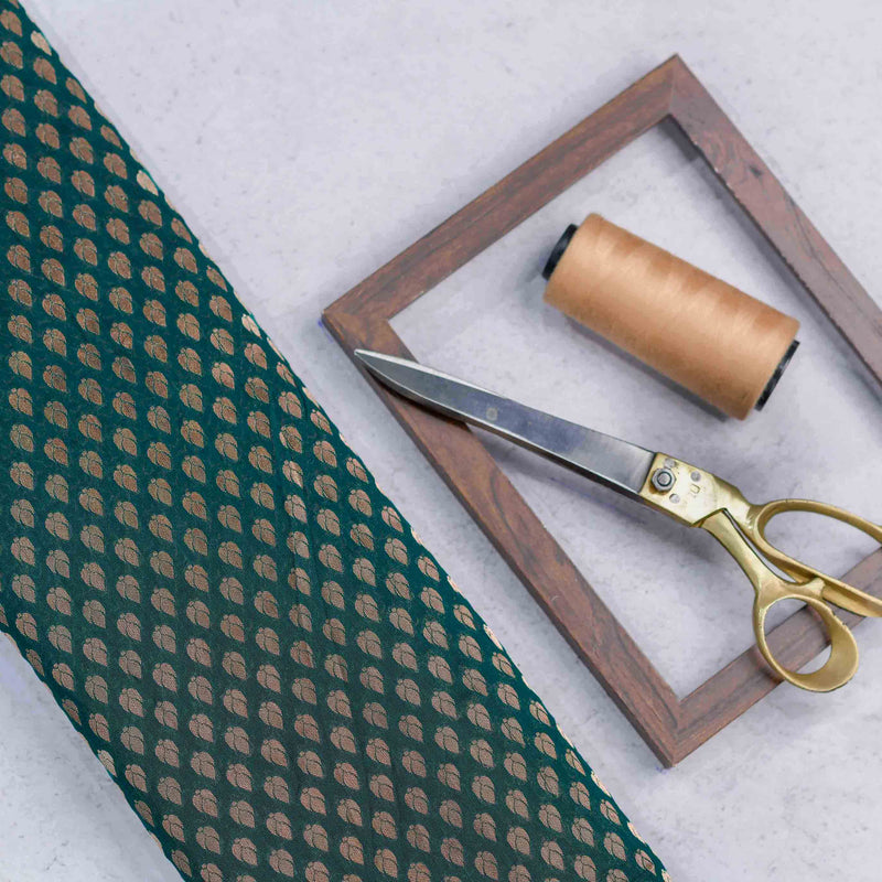 Green Leaf Pattern Banarasi Fabric